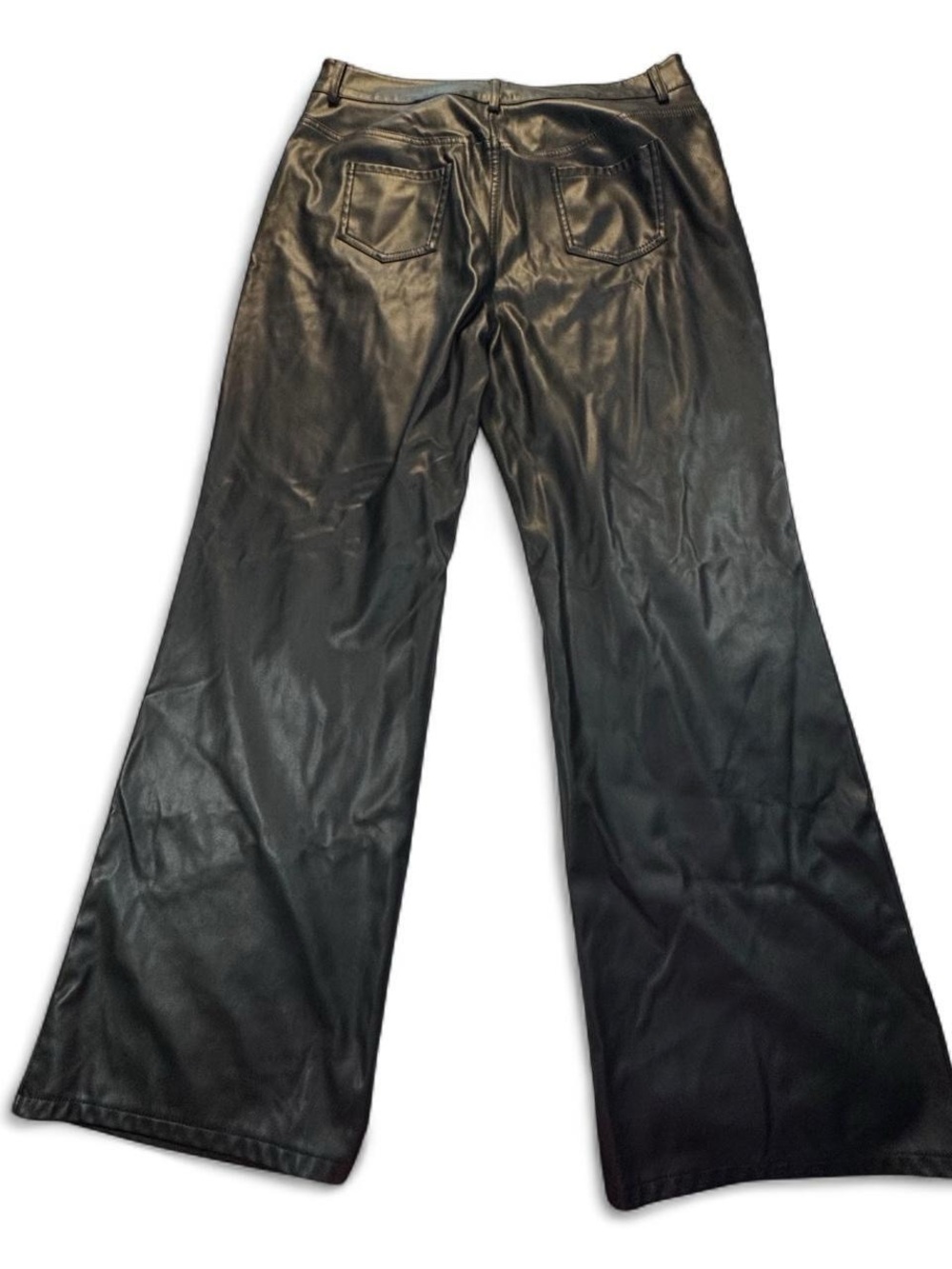 Black Faux Leather Wide Leg Pants Women's XL High Rise Statement Edgy Y2K - Picture 4 of 8